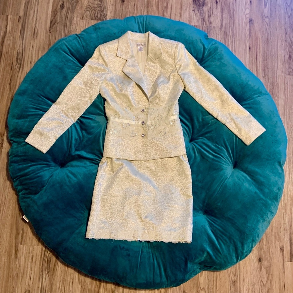 Jackie Jon Pearl Brocade Skirt Jacket Sz 4 Formal